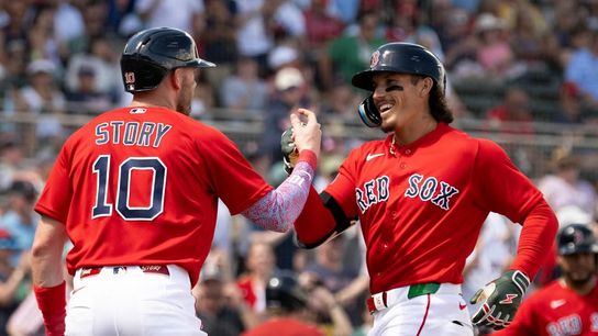 Red Sox’ Jarren Duran red-hot to begin spring, Marcelo Mayer impressive in debut, Triston Casas working to get back  taken at BSJ Headquarters  (Red Sox). Photo by Maddie Malhotra/Boston Red Sox/Getty Images